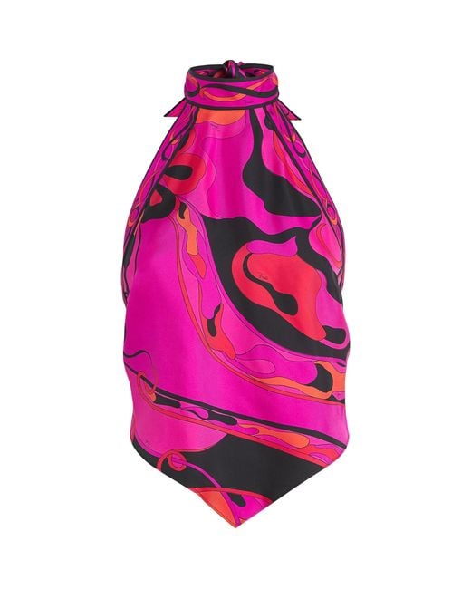 Emilio Pucci Pink Silk Printed Halterneck Top