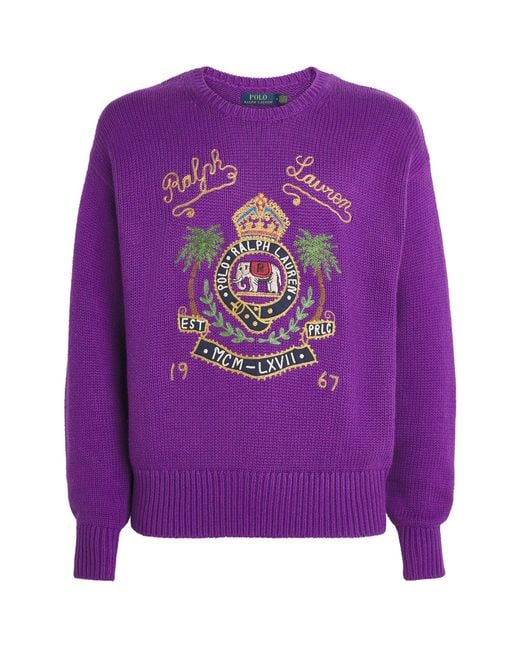 Polo Ralph Lauren Purple Cotton Embroidered Sweater for men
