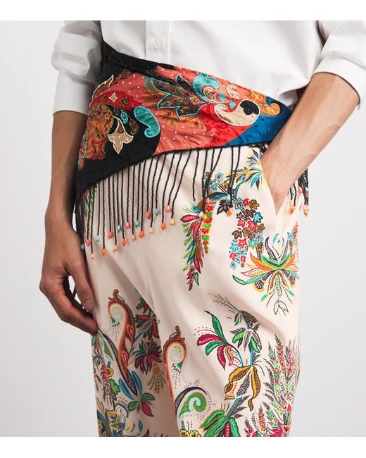 Etro White Silk Paisley Tailored Trousers