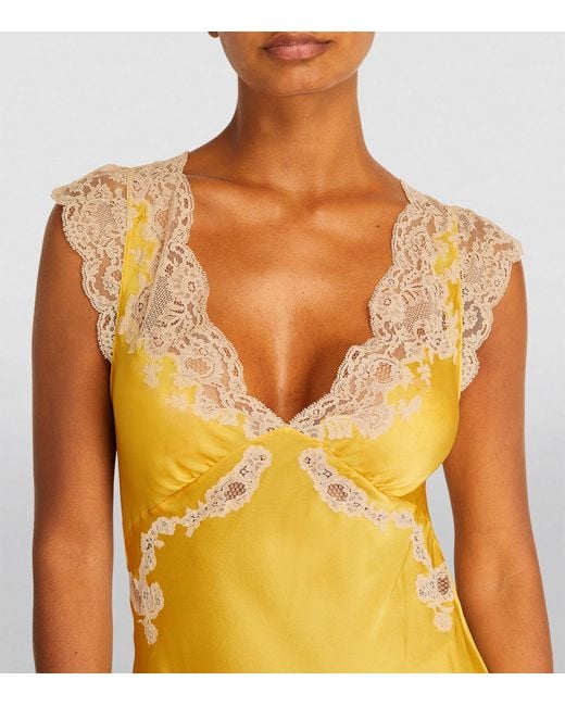 Carine Gilson Yellow Silk Lace-trim Nightdress