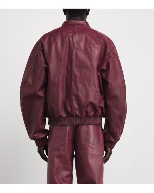 424 Red Leather Bomber Jacket for men