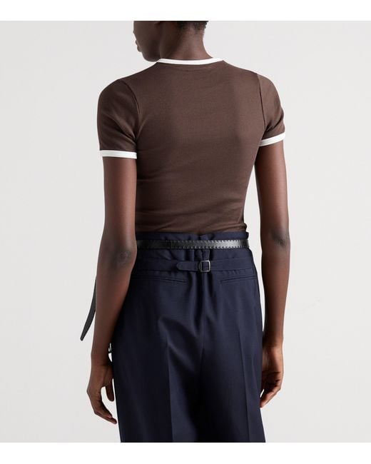 Prada Brown Contrast-Trim Ribbed T-Shirt