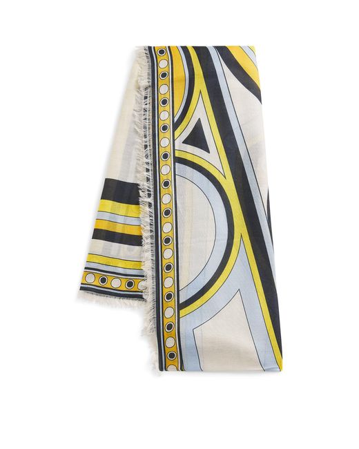 LaDoubleJ White Geometric Fringe Scarf