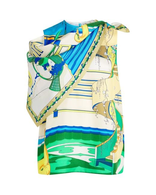 Tory Burch Green Silk Printed Cape And Top