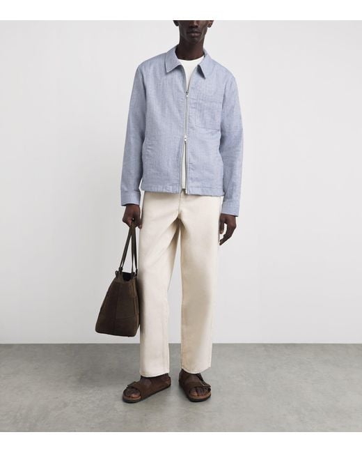 Wax London Blue Cotton-Linen Herringbone Eldon Jacket for men