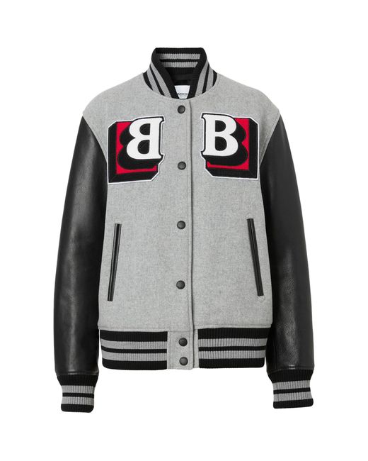 Burberry Leather Appliquédetail Bomber Jacket in Grey (Grey) Lyst Canada