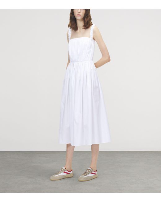 McQueen White Cotton Stripe Midi Dress