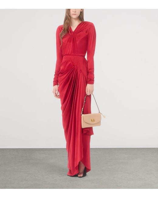 Valentino Red Silk Satin Draped Gown