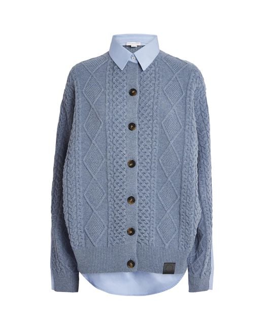 Stella McCartney Blue Wool Hybrid Shirt-Cardigan