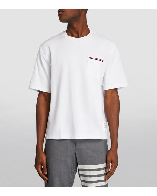 Thom Browne White Oversized Tricolour Pocket T-Shirt for men