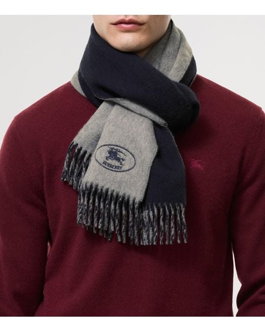 Burberry Gray Cashmere Reversible Knight Scarf