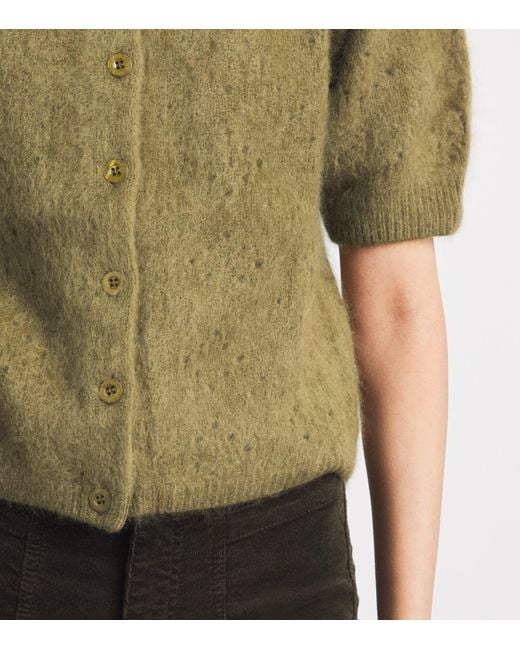 FRAME Green Cashmere Short-Sleeve Cardigan