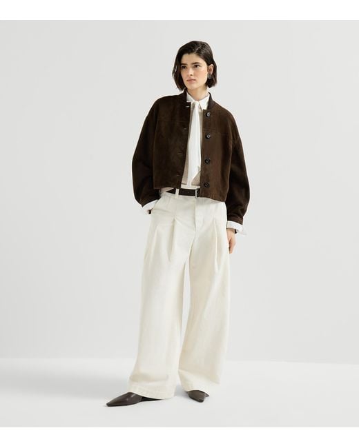 Brunello Cucinelli White Sparkling Short-Sleeve Sweater