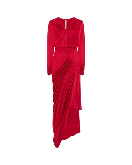 Valentino Red Silk Satin Draped Gown