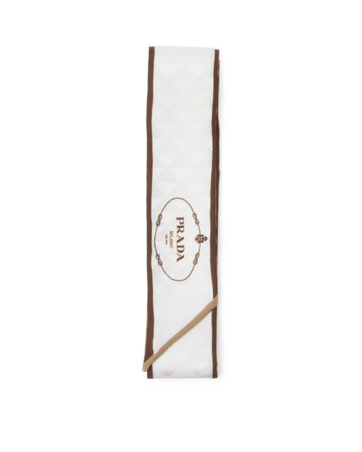 Prada White Silk Twill Skinny Scarf