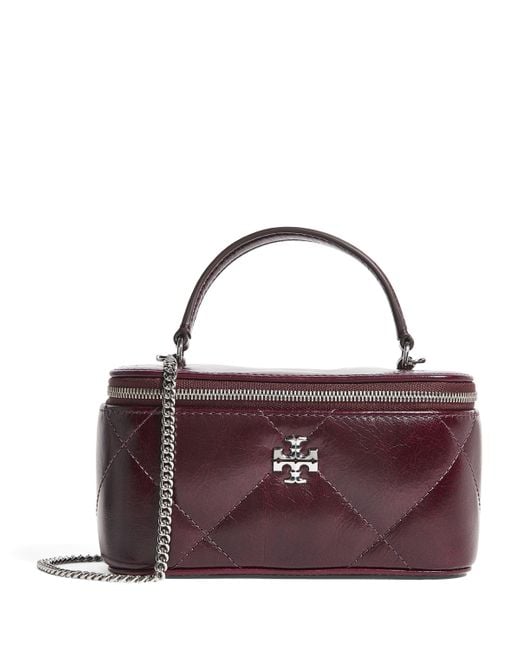 Tory Burch Purple Leather Quilted Kira Vanity Case Bag