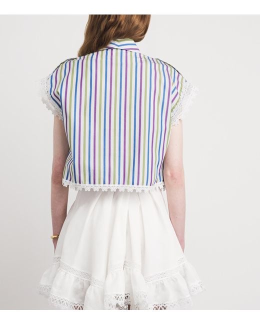 Claudie Pierlot Blue Lace-Trim Stripe Shirt