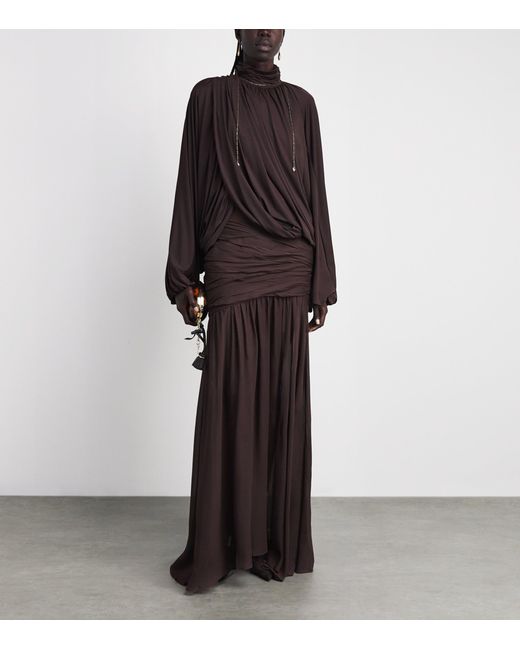 De La Vali Brown Asymmetric Floro Top