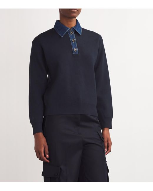 Sandro Blue Denim-Collar Sweater