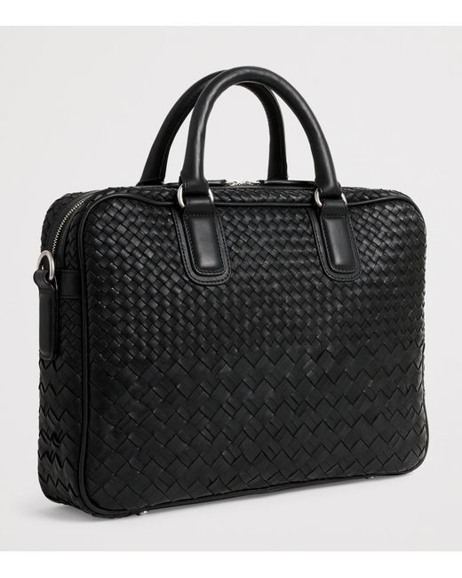 Officine Creative Black Leather Woven Armor Briefcase for men