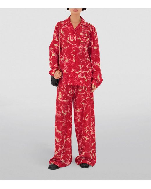 Burberry Red Silk Rose Trousers