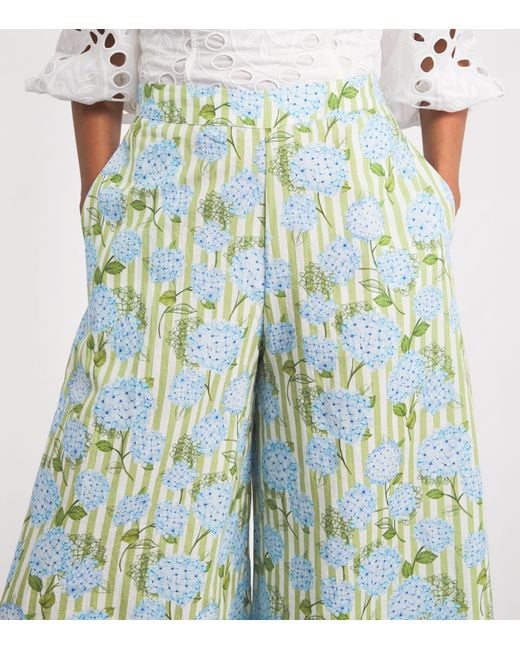 VERANDAH Blue Linen-Cotton Wide-Leg Hydrangea Trousers