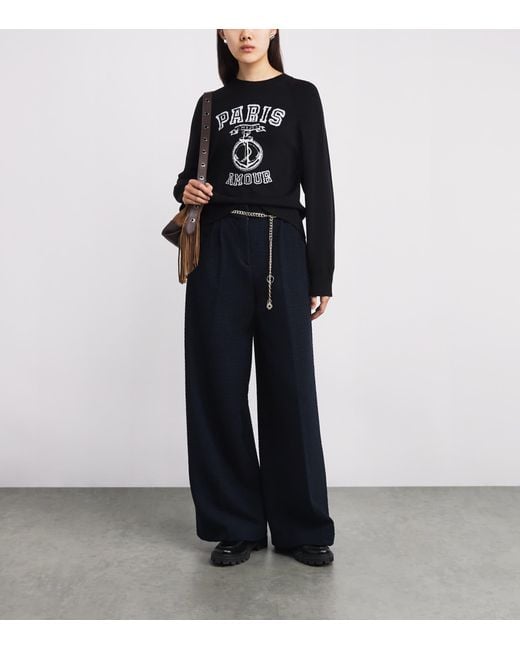 Maje Blue Bouclé Chain Trousers