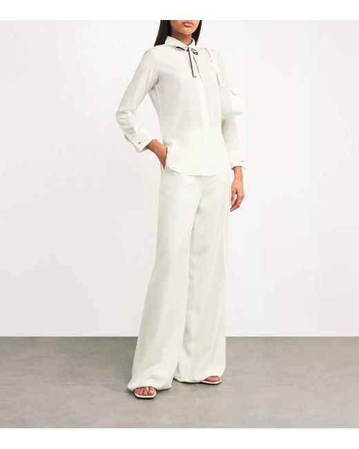 Max Mara White Wool Wide-Leg Tailored Trousers