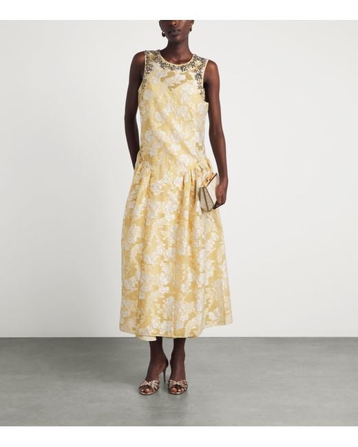 Cinq À Sept Metallic Organza Jacquard Florence Midi Dress