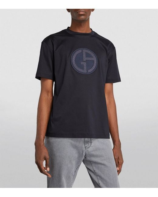 Giorgio Armani Black Logo-patch T-shirt for men