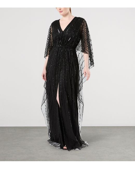 Marina Rinaldi Black X Tony Ward Embellished Maxi Dress And Cape