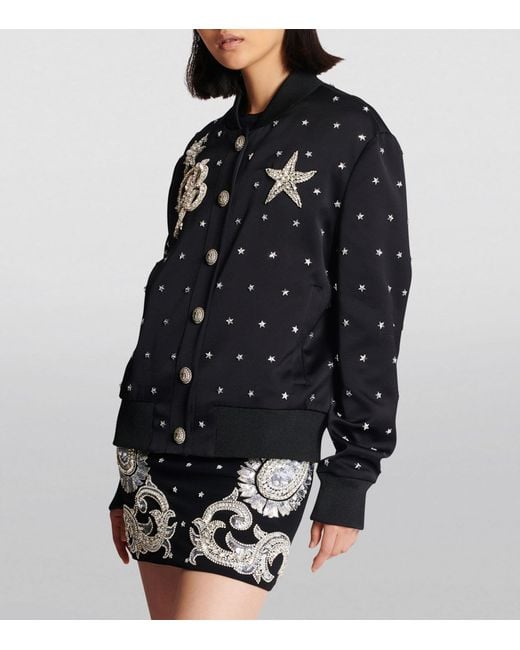 Balmain Black Stars Embroidered Bomber Jacket