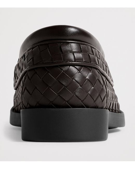 Bottega Veneta Black Leather Intrecciato Lace-Up Loafers for men