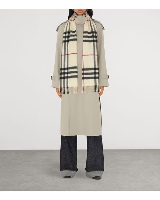 Burberry White Cashmere Check Scarf