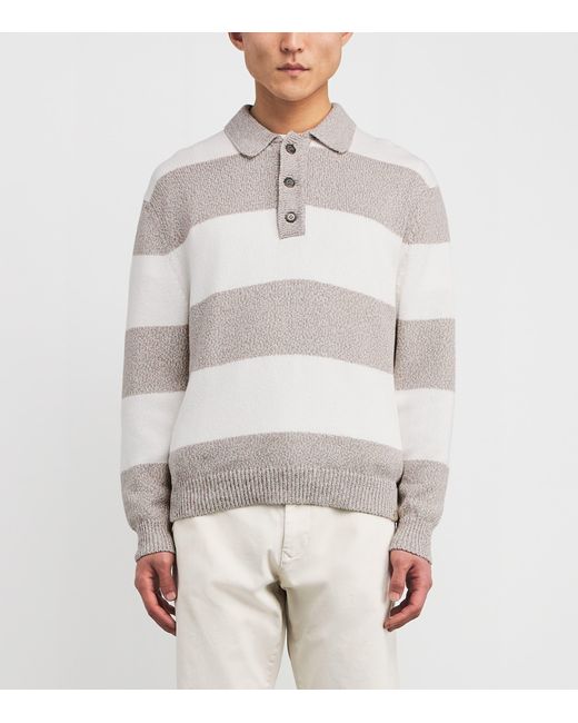 Paul & Shark White Cotton Stripe Polo Sweater for men
