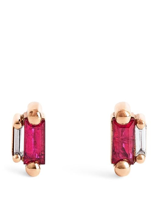 Suzanne Kalan Red Ruby And Diamond Bold Stud Earrings