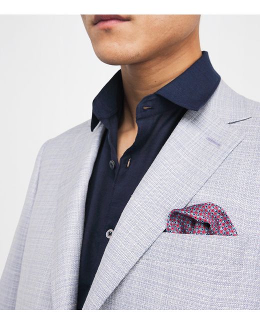 Canali Purple Silk Printed Pocket Square for men