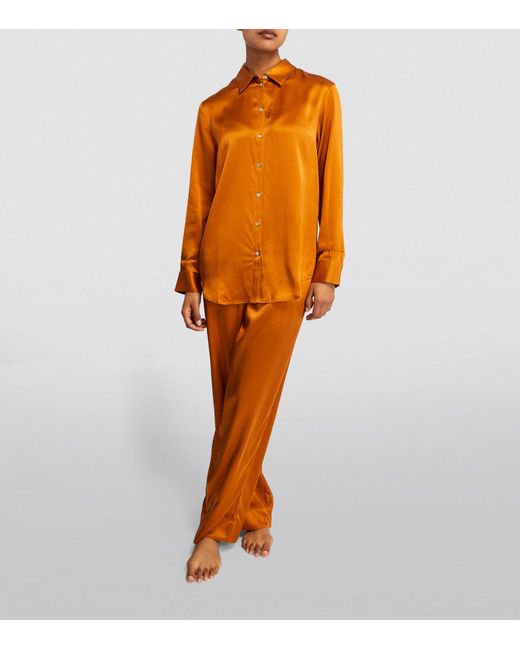 Asceno Orange Silk London Pyjama Shirt