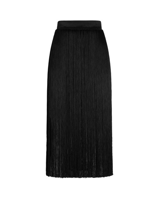 Dolce & Gabbana Black Satin Fringe Midi Skirt
