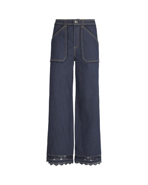 Cinq À Sept Blue Guipure Lace-Trim Benji Jeans
