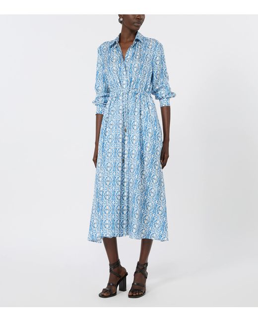 Max Mara Blue Silk Midi Shirt Dress