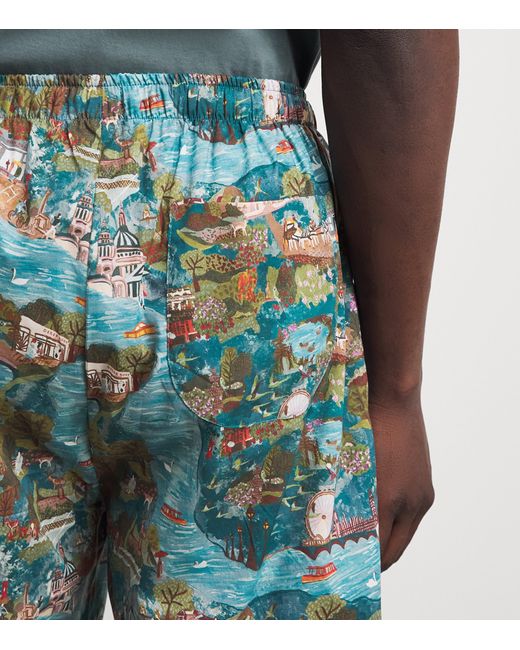 Derek Rose Blue Printed Ledbury Lounge Shorts for men