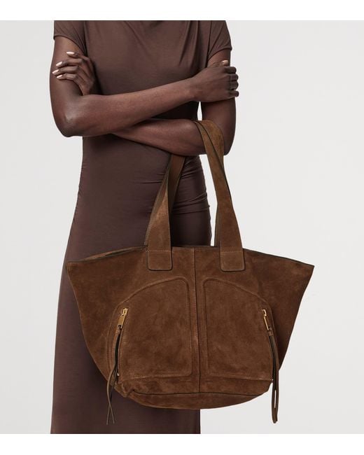 AllSaints Brown Suede Jean Rey Tote Bag