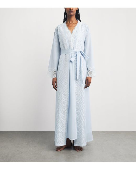 Bocan Blue Cotton Lace-Trim Yasmine Robe