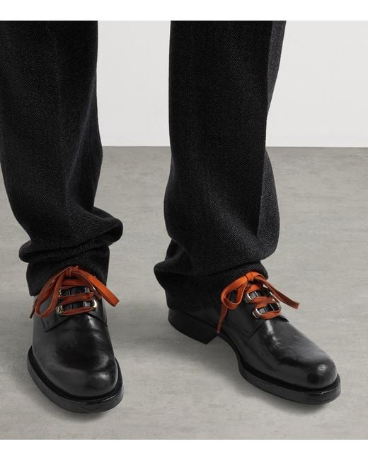 Prada Black Leather Antiqued Derby Shoes for men