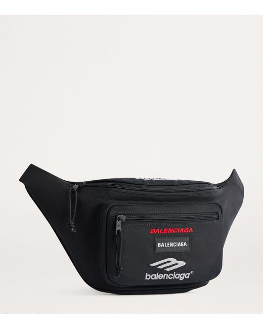 Balenciaga Black Embroidered-logo Explorer Belt Bag for men