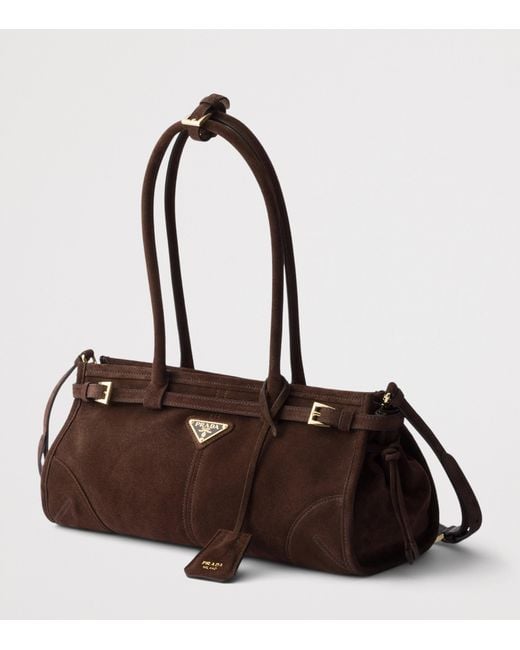 Prada Brown Medium Suede Bonnie Shoulder Bag