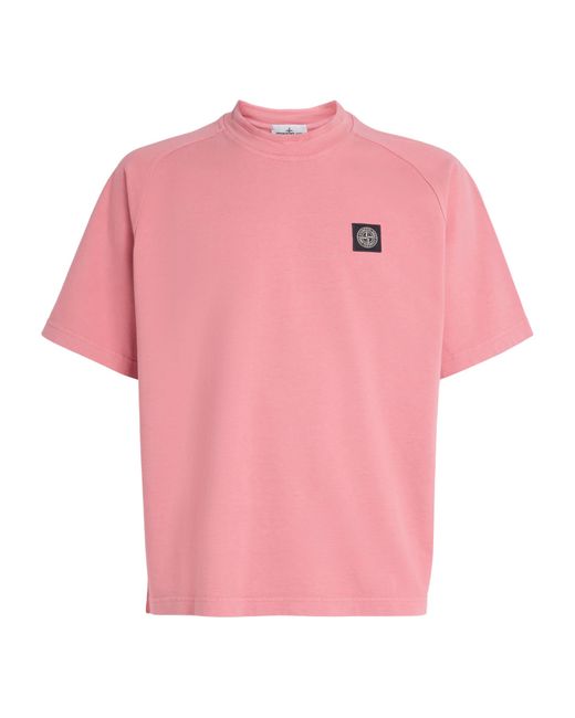 Stone Island Pink Organic Cotton Old Effect T-Shirt for men