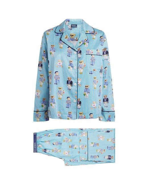 Polo Ralph Lauren Blue Cotton Stripe Polo Bear Pyjama Set