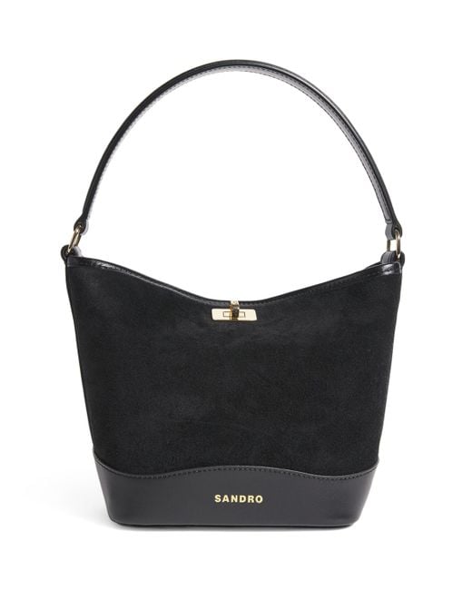 Sandro Black Mini Suede Tangoso Bucket Bag